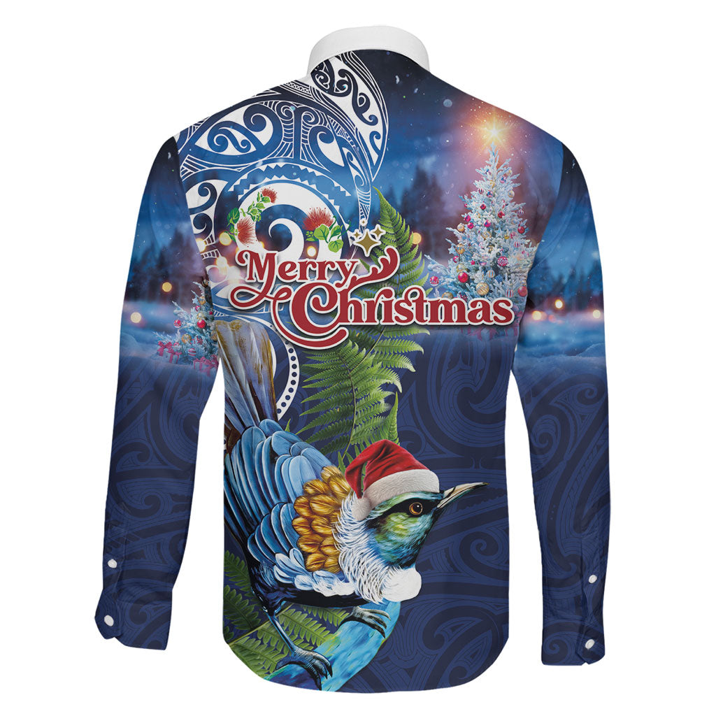 New Zealand Merry Christmas Family Matching Long Sleeve Bodycon Dress and Hawaiian Shirt Maori Tribal Pattern with Xmas Tui Bird LT03 - Polynesian Pride