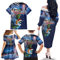 New Zealand Merry Christmas Family Matching Off The Shoulder Long Sleeve Dress and Hawaiian Shirt Maori Tribal Pattern with Xmas Tui Bird LT03 - Polynesian Pride