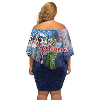 New Zealand Merry Christmas Family Matching Off Shoulder Short Dress and Hawaiian Shirt Maori Tribal Pattern with Xmas Tui Bird LT03 - Polynesian Pride