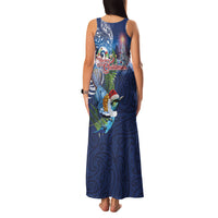 New Zealand Merry Christmas Family Matching Tank Maxi Dress and Hawaiian Shirt Maori Tribal Pattern with Xmas Tui Bird LT03 - Polynesian Pride