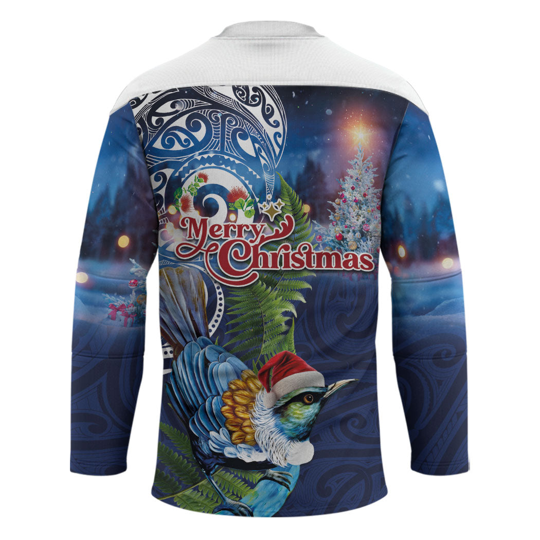 New Zealand Merry Christmas Hockey Jersey Maori Tribal Pattern with Xmas Tui Bird