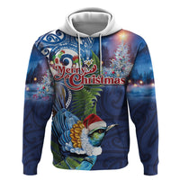 New Zealand Merry Christmas Hoodie Maori Tribal Pattern with Xmas Tui Bird
