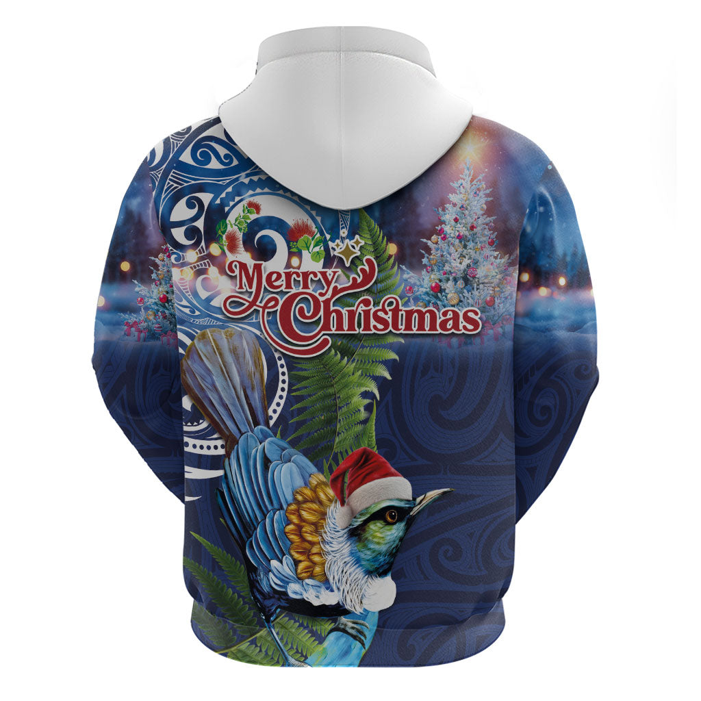 New Zealand Merry Christmas Hoodie Maori Tribal Pattern with Xmas Tui Bird