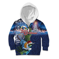 New Zealand Merry Christmas Kid Hoodie Maori Tribal Pattern with Xmas Tui Bird