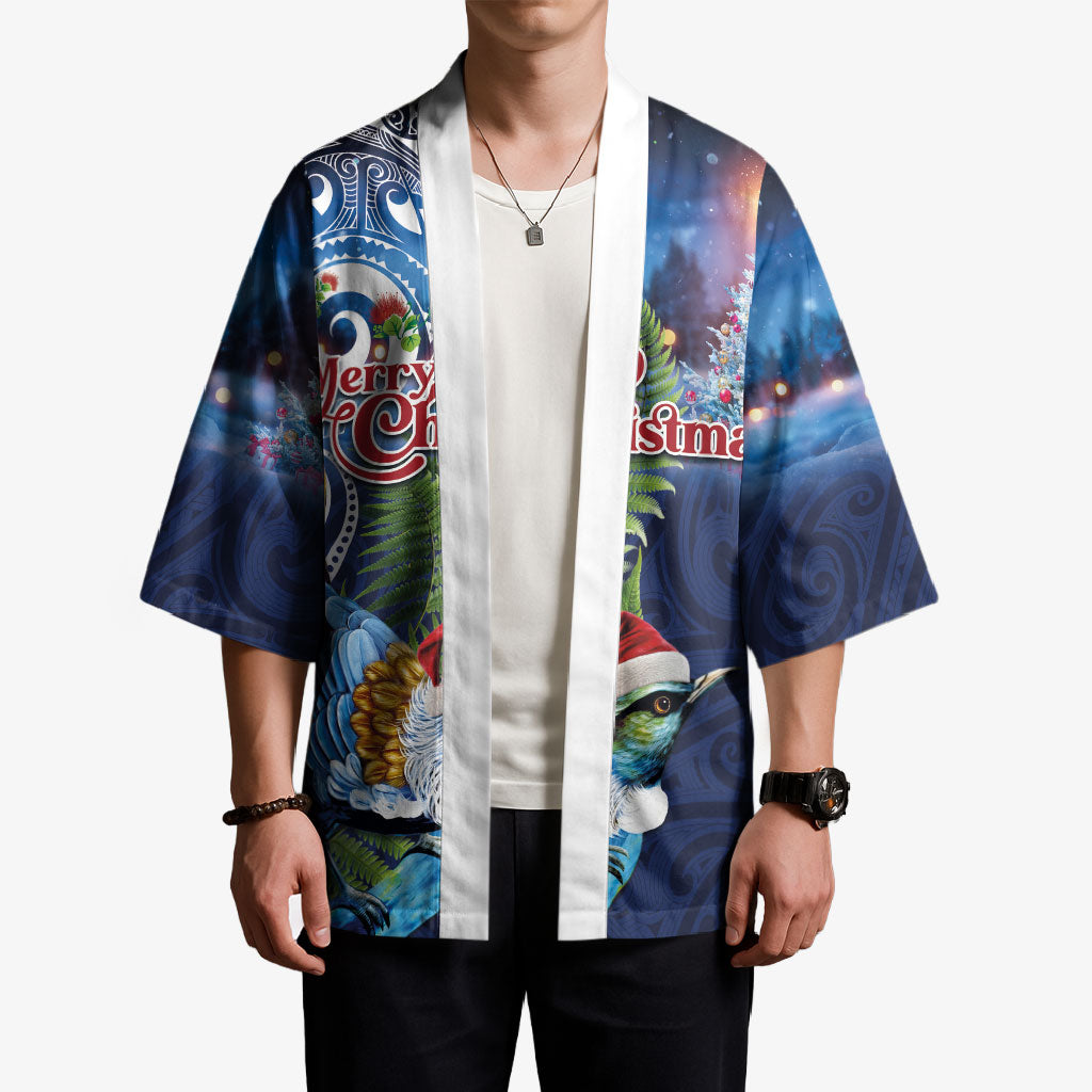 New Zealand Merry Christmas Kimono Maori Tribal Pattern with Xmas Tui Bird LT03 - Polynesian Pride