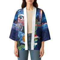 New Zealand Merry Christmas Kimono Maori Tribal Pattern with Xmas Tui Bird LT03 - Polynesian Pride