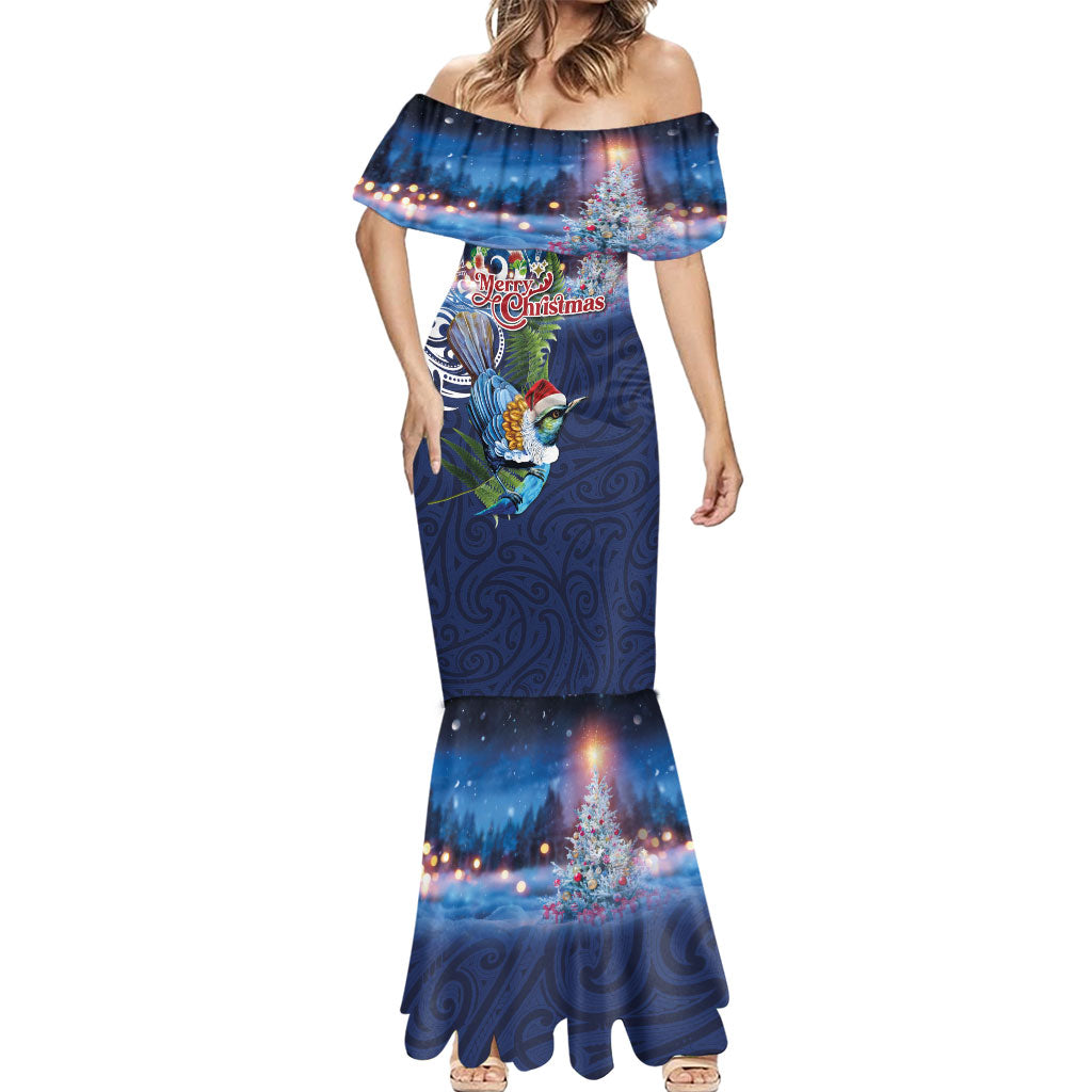 New Zealand Merry Christmas Mermaid Dress Maori Tribal Pattern with Xmas Tui Bird LT03 - Polynesian Pride