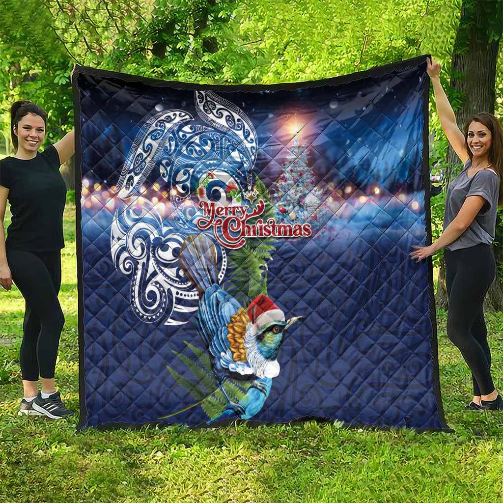 New Zealand Merry Christmas Quilt Maori Tribal Pattern with Xmas Tui Bird