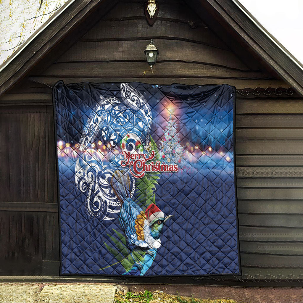 New Zealand Merry Christmas Quilt Maori Tribal Pattern with Xmas Tui Bird