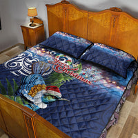New Zealand Merry Christmas Quilt Bed Set Maori Tribal Pattern with Xmas Tui Bird