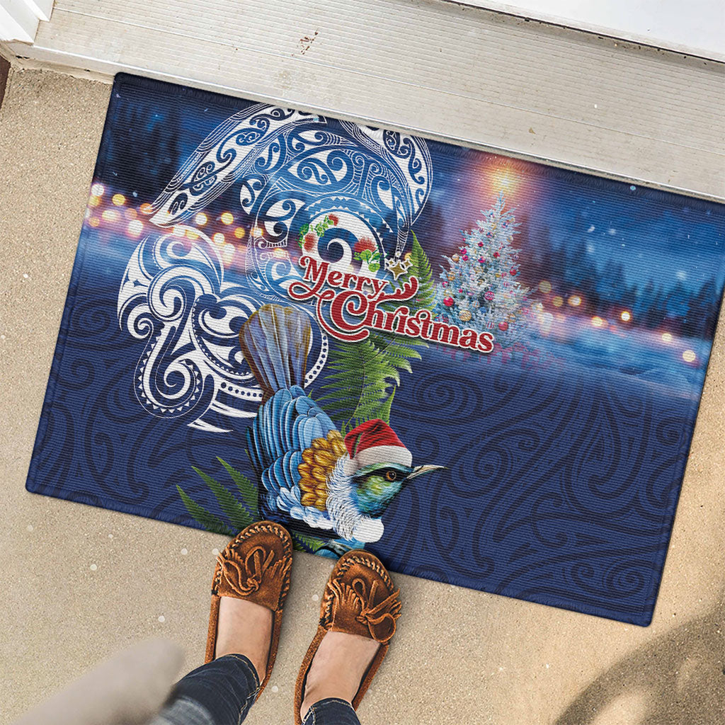 New Zealand Merry Christmas Rubber Doormat Maori Tribal Pattern with Xmas Tui Bird LT03 - Polynesian Pride