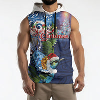 New Zealand Merry Christmas Sleeveless Hoodie Maori Tribal Pattern with Xmas Tui Bird LT03 - Polynesian Pride