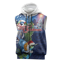 New Zealand Merry Christmas Sleeveless Zip Hoodie Maori Tribal Pattern with Xmas Tui Bird LT03 Multicolor - Polynesian Pride