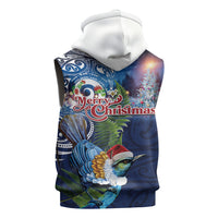 New Zealand Merry Christmas Sleeveless Zip Hoodie Maori Tribal Pattern with Xmas Tui Bird LT03 - Polynesian Pride
