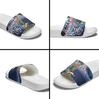 New Zealand Merry Christmas Slide Sandals Maori Tribal Pattern with Xmas Tui Bird