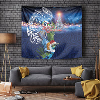 New Zealand Merry Christmas Tapestry Maori Tribal Pattern with Xmas Tui Bird