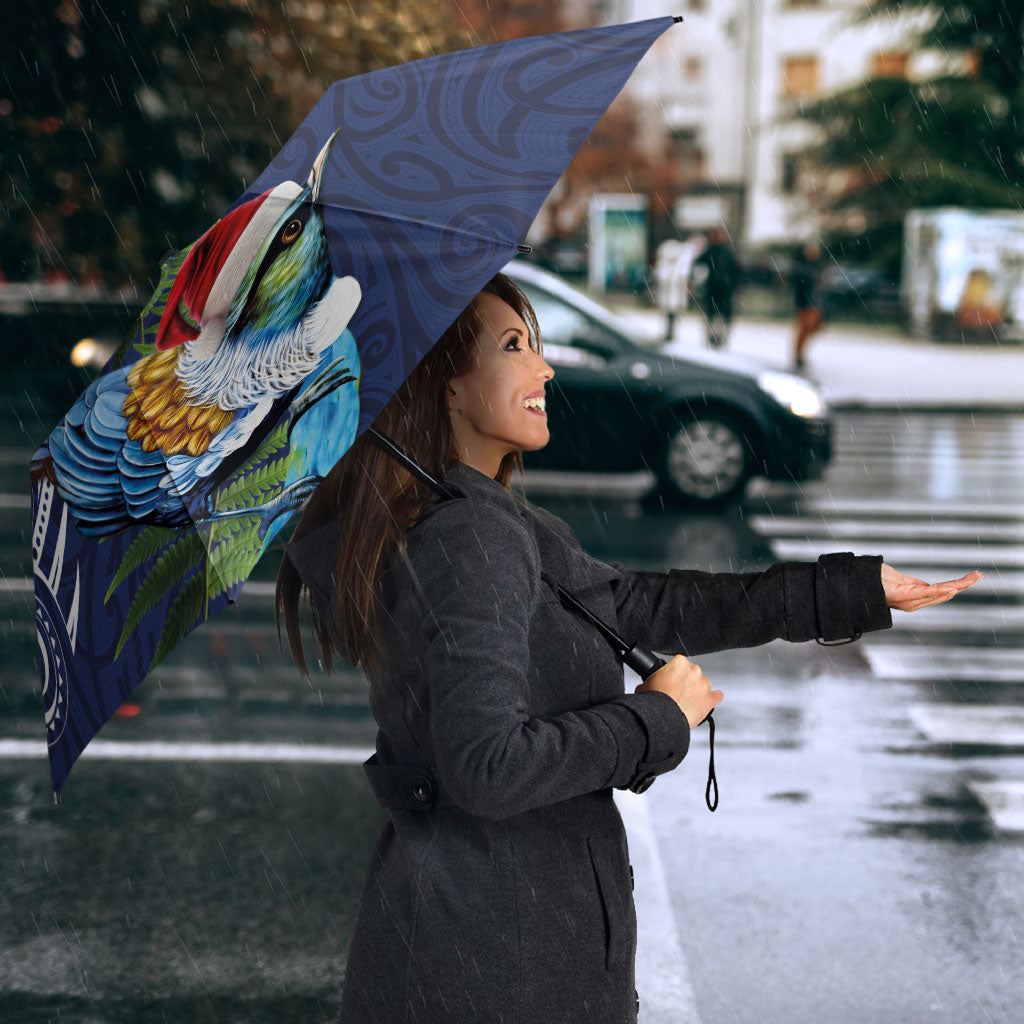New Zealand Merry Christmas Umbrella Maori Tribal Pattern with Xmas Tui Bird