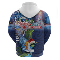 New Zealand Merry Christmas Zip Hoodie Maori Tribal Pattern with Xmas Tui Bird