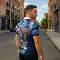 New Zealand Merry Christmas Zipper Polo Shirt Maori Tribal Pattern with Xmas Tui Bird LT03 - Polynesian Pride