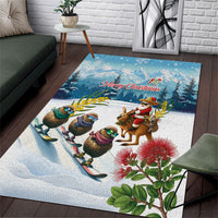New Zealand and Australia Merry Christmas Area Rug Kiwi Birds Skiing and Koala Santa Riding Kangaroo LT03 Multicolor - Polynesian Pride