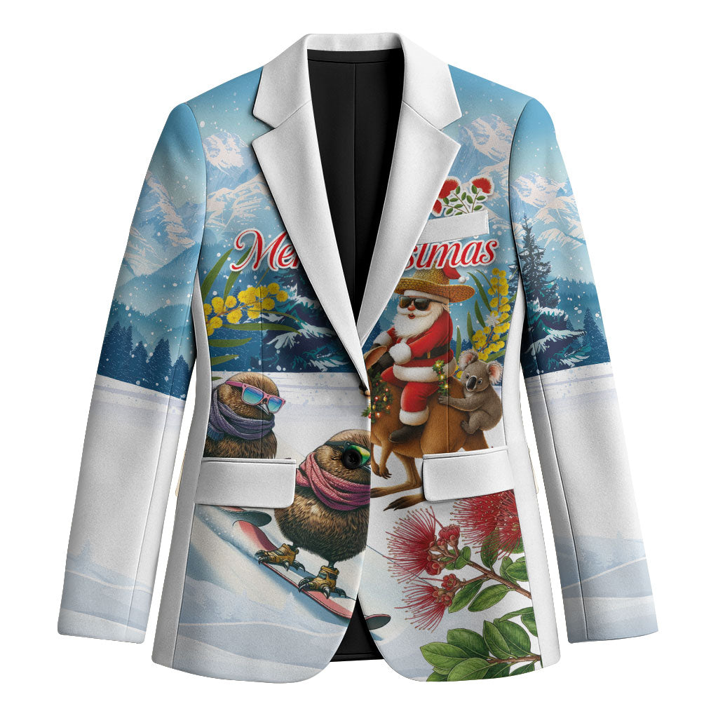 New Zealand and Australia Merry Christmas Blazer Kiwi Birds Skiing and Koala Santa Riding Kangaroo LT03 Unisex Multicolor - Polynesian Pride