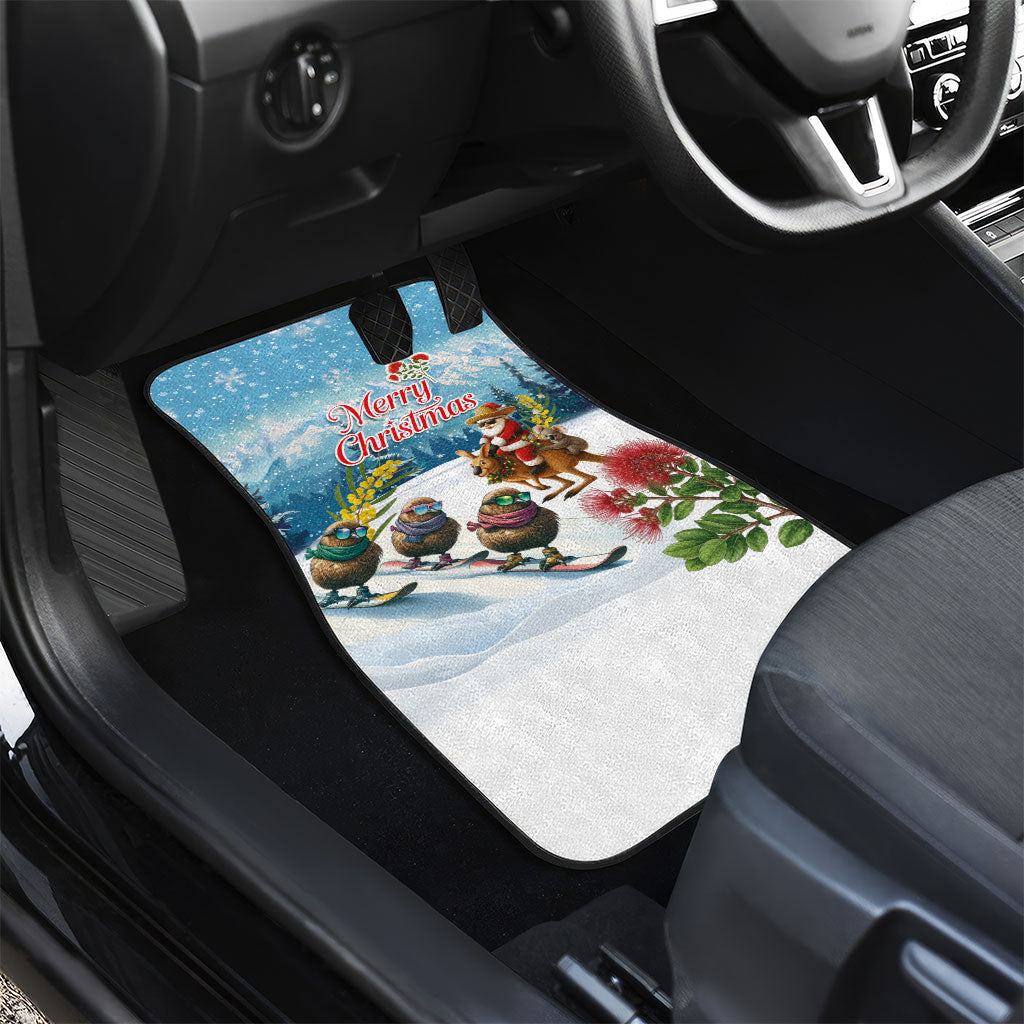 New Zealand and Australia Merry Christmas Car Mats Kiwi Birds Skiing and Koala Santa Riding Kangaroo LT03 - Polynesian Pride