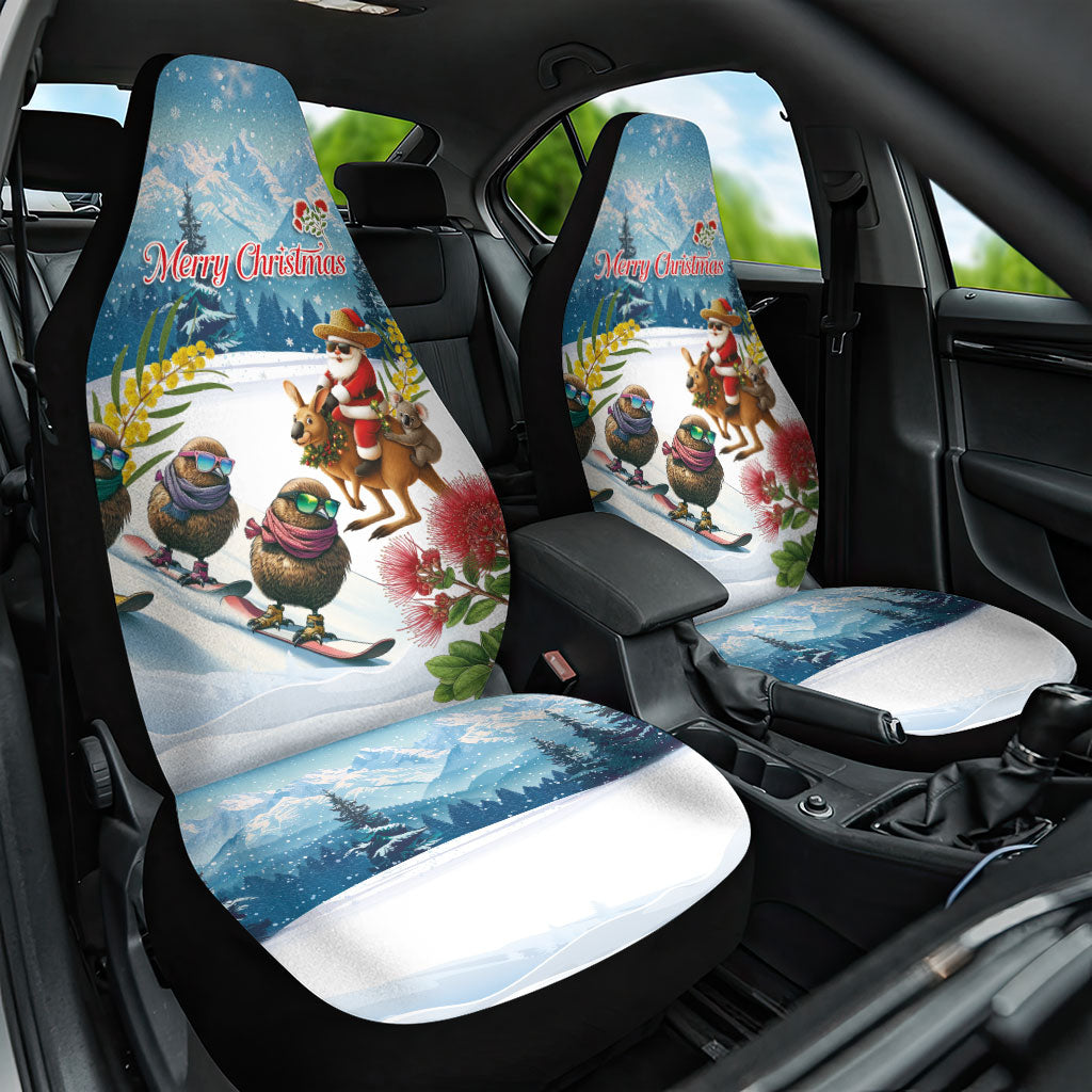 New Zealand and Australia Merry Christmas Car Seat Cover Kiwi Birds Skiing and Koala Santa Riding Kangaroo LT03 One Size Multicolor - Polynesian Pride