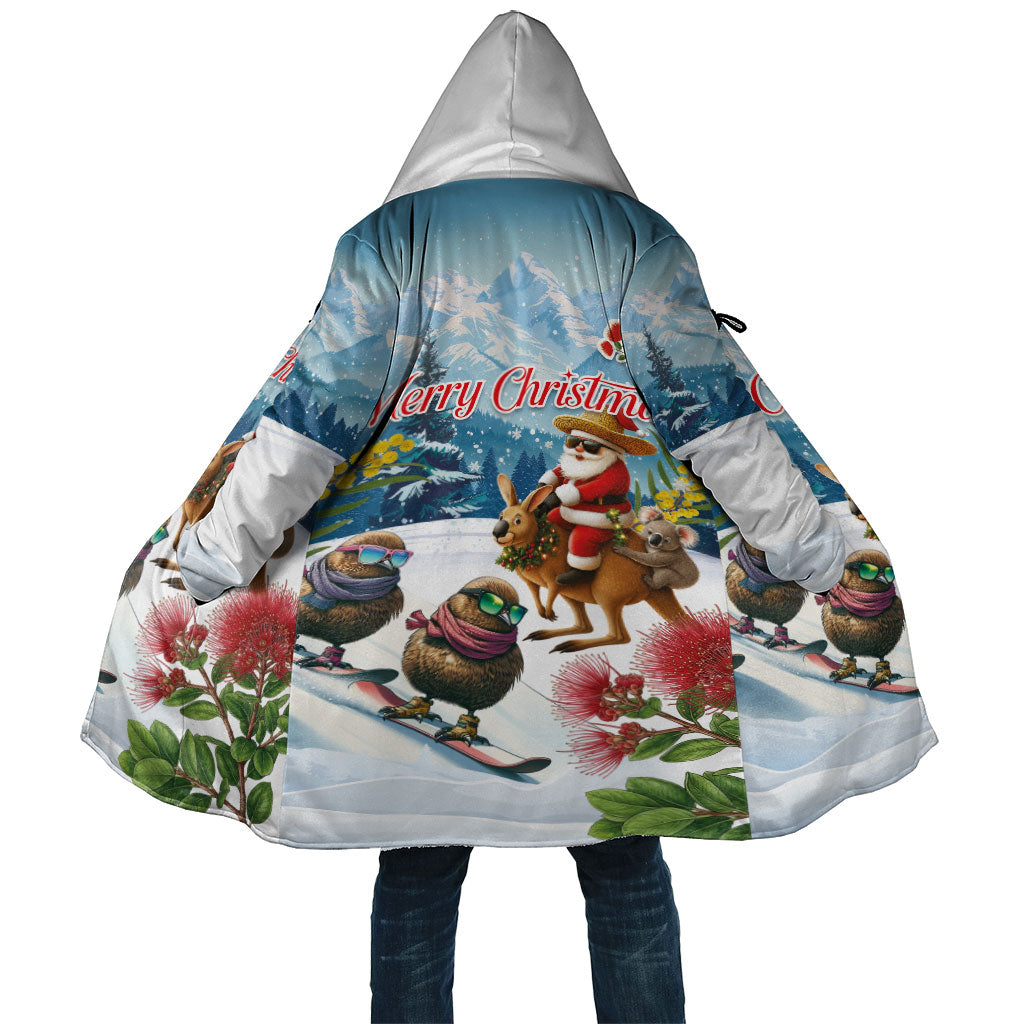 New Zealand and Australia Merry Christmas Cloak Kiwi Birds Skiing and Koala Santa Riding Kangaroo LT03 Unisex Multicolor - Polynesian Pride