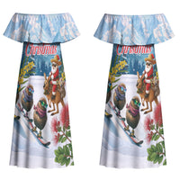 New Zealand and Australia Merry Christmas Couples Matching Off Shoulder Maxi Dress and Hawaiian Shirt Kiwi Birds Skiing and Koala Santa Riding Kangaroo LT03 - Polynesian Pride