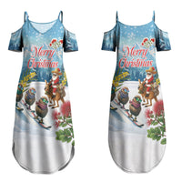New Zealand and Australia Merry Christmas Couples Matching Summer Maxi Dress and Hawaiian Shirt Kiwi Birds Skiing and Koala Santa Riding Kangaroo LT03 - Polynesian Pride