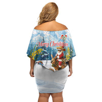 New Zealand and Australia Merry Christmas Family Matching Off Shoulder Short Dress and Hawaiian Shirt Kiwi Birds Skiing and Koala Santa Riding Kangaroo LT03 - Polynesian Pride