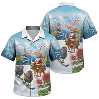 New Zealand and Australia Merry Christmas Family Matching Tank Maxi Dress and Hawaiian Shirt Kiwi Birds Skiing and Koala Santa Riding Kangaroo LT03 Son's Shirt Multicolor - Polynesian Pride