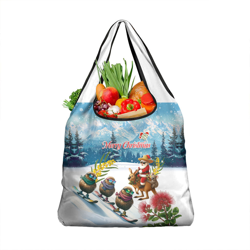 New Zealand and Australia Merry Christmas Grocery Bag Kiwi Birds Skiing and Koala Santa Riding Kangaroo LT03 1-pack One Size Multicolor - Polynesian Pride