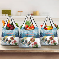 New Zealand and Australia Merry Christmas Grocery Bag Kiwi Birds Skiing and Koala Santa Riding Kangaroo LT03 3-pack One Size Multicolor - Polynesian Pride
