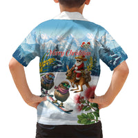 New Zealand and Australia Merry Christmas Hawaiian Shirt Kiwi Birds Skiing and Koala Santa Riding Kangaroo LT03 - Polynesian Pride