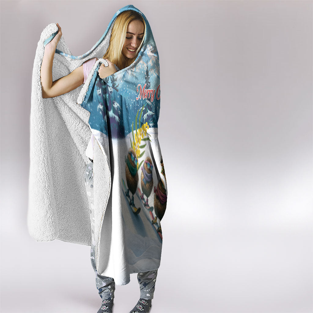 New Zealand and Australia Merry Christmas Hooded Blanket Kiwi Birds Skiing and Koala Santa Riding Kangaroo LT03 - Polynesian Pride