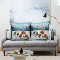 New Zealand and Australia Merry Christmas Pillow Cover Kiwi Birds Skiing and Koala Santa Riding Kangaroo LT03 - Polynesian Pride