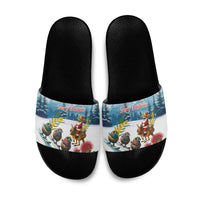 New Zealand and Australia Merry Christmas Slide Sandals Kiwi Birds Skiing and Koala Santa Riding Kangaroo LT03 Multicolor - Polynesian Pride