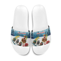 New Zealand and Australia Merry Christmas Slide Sandals Kiwi Birds Skiing and Koala Santa Riding Kangaroo LT03 Multicolor - Polynesian Pride