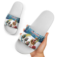 New Zealand and Australia Merry Christmas Slide Sandals Kiwi Birds Skiing and Koala Santa Riding Kangaroo LT03 - Polynesian Pride