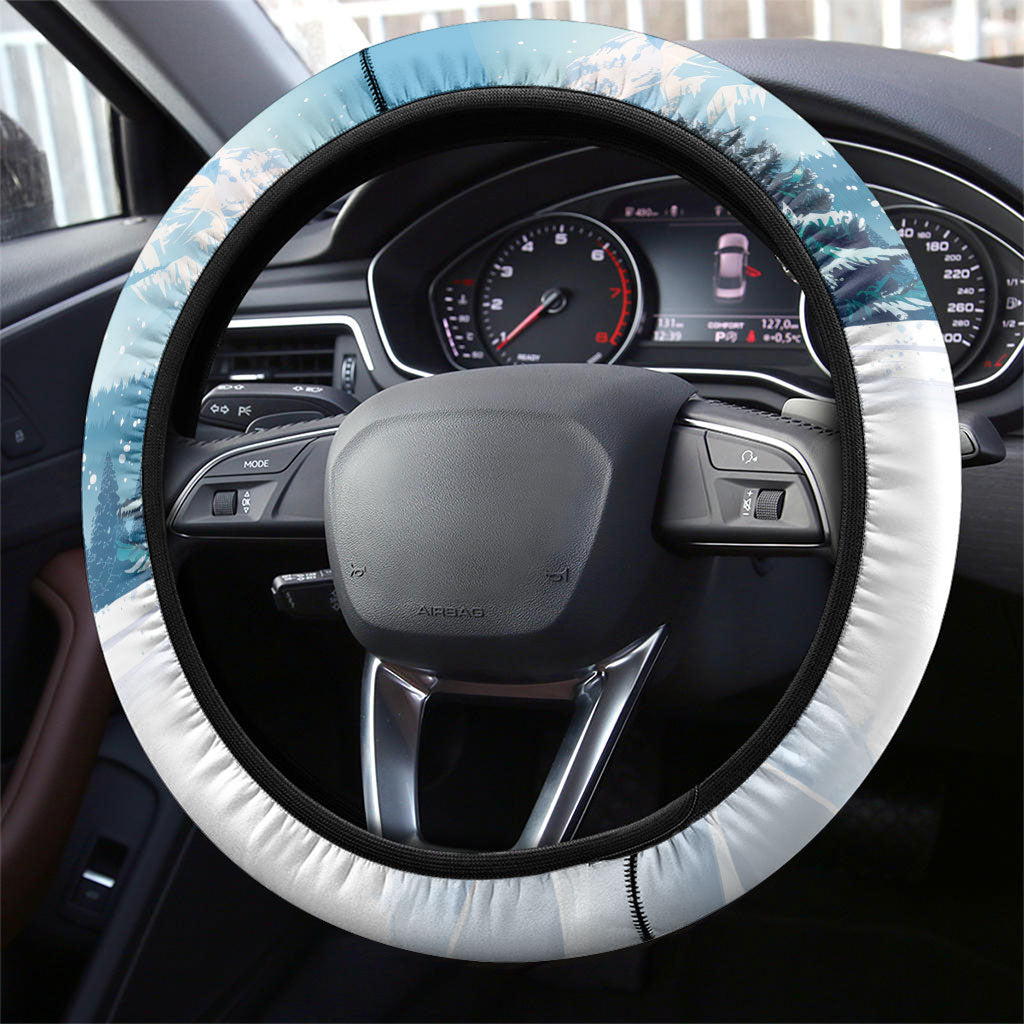New Zealand and Australia Merry Christmas Steering Wheel Cover Kiwi Birds Skiing and Koala Santa Riding Kangaroo LT03 - Polynesian Pride