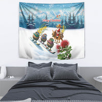 New Zealand and Australia Merry Christmas Tapestry Kiwi Birds Skiing and Koala Santa Riding Kangaroo