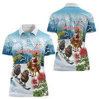 New Zealand and Australia Merry Christmas Women Polo Shirt Kiwi Birds Skiing and Koala Santa Riding Kangaroo LT03 - Polynesian Pride