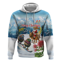 New Zealand and Australia Merry Christmas Zip Hoodie Kiwi Birds Skiing and Koala Santa Riding Kangaroo LT03 Pullover Hoodie Multicolor - Polynesian Pride