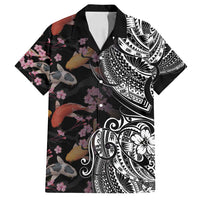 Hawaiian and Japanese Together Family Matching Long Sleeve Bodycon Dress and Hawaiian Shirt Polynesian Triball Tattoo Koi Carps and Sakura