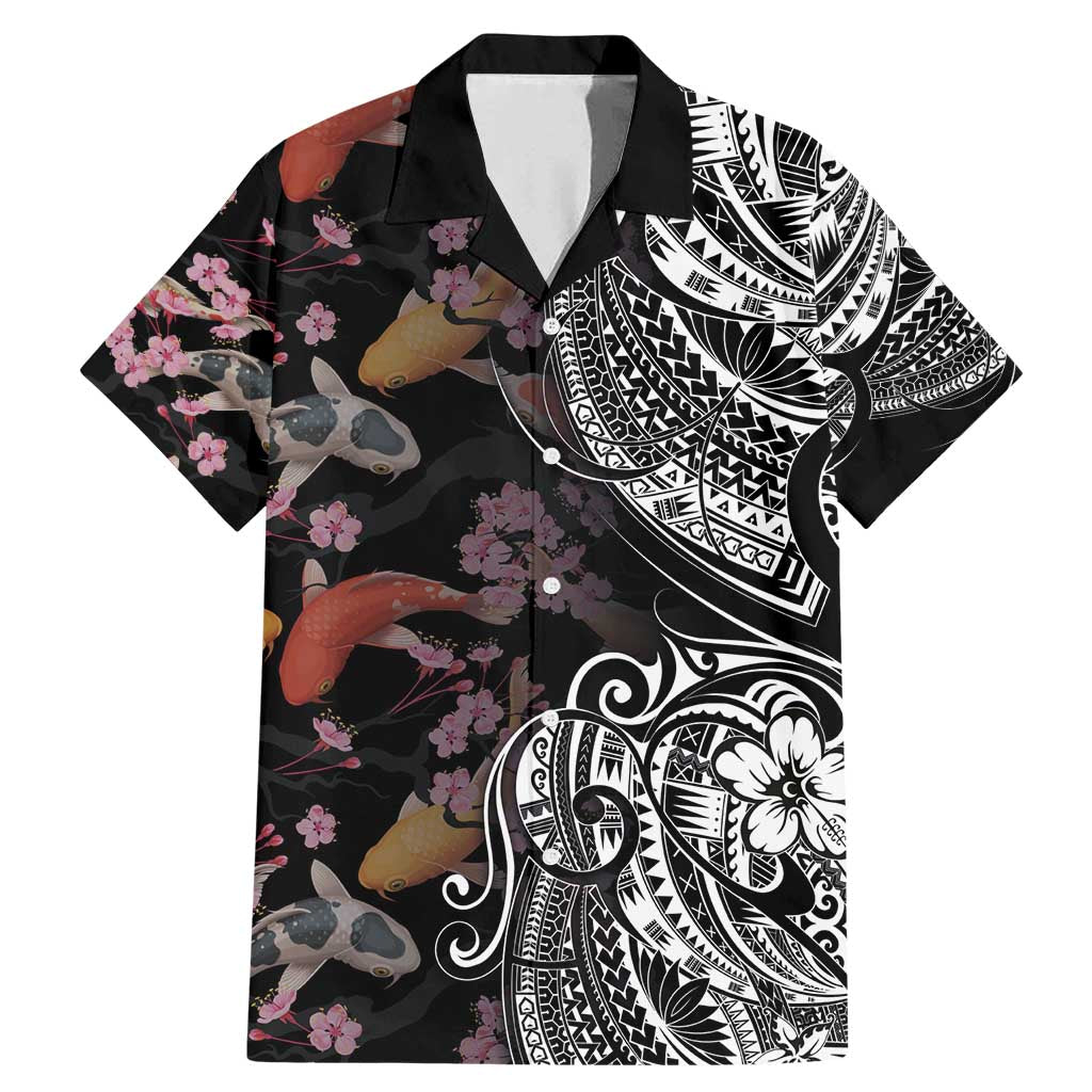 Hawaiian and Japanese Together Family Matching Mermaid Dress and Hawaiian Shirt Polynesian Triball Tattoo Koi Carps and Sakura