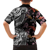 Hawaiian and Japanese Together Family Matching Off Shoulder Short Dress and Hawaiian Shirt Polynesian Triball Tattoo Koi Carps and Sakura