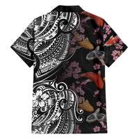 Hawaiian and Japanese Together Family Matching Off Shoulder Short Dress and Hawaiian Shirt Polynesian Triball Tattoo Koi Carps and Sakura
