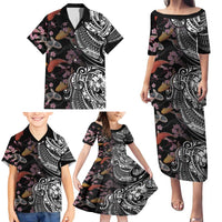 Hawaiian and Japanese Together Family Matching Puletasi and Hawaiian Shirt Polynesian Triball Tattoo Koi Carps and Sakura LT03 - Polynesian Pride