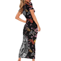 Hawaiian and Japanese Together Family Matching Short Sleeve Bodycon Dress and Hawaiian Shirt Polynesian Triball Tattoo Koi Carps and Sakura